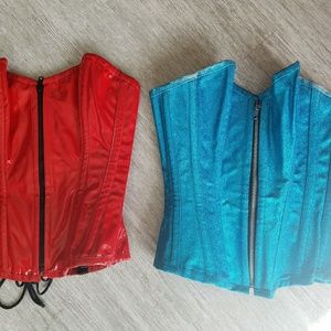 LAST CHANCE. PVC red corset, Blue glitter corset